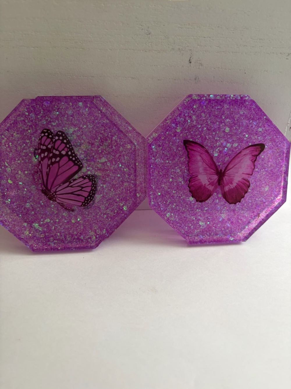 Handmade Purple Glitter Butterfly Coasters - Set of 5 - Picture 2 of 9